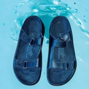 Birkenstock Tatami‎ Black Comfort Slides  Double Strap Leather EU37 US 7 Vintage